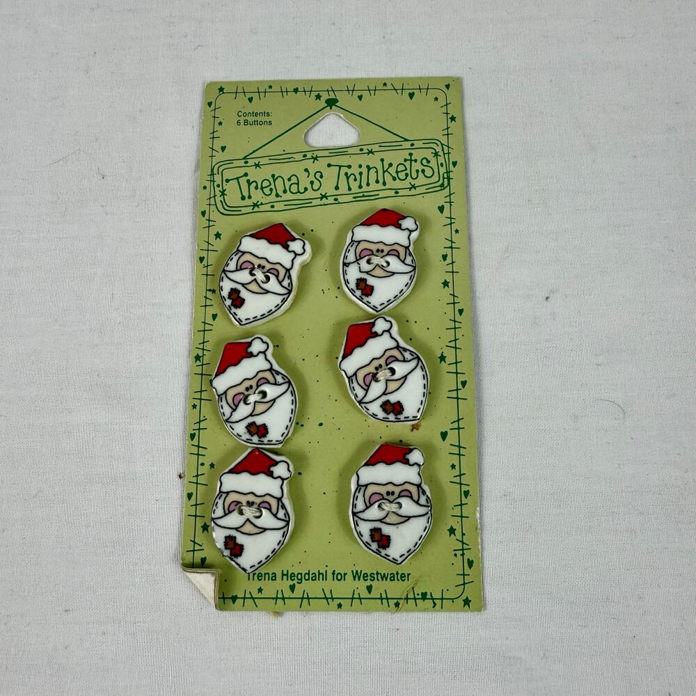 NEW Trena’s Trinkets Ceramic Santa Face Buttons Christmas Crafts